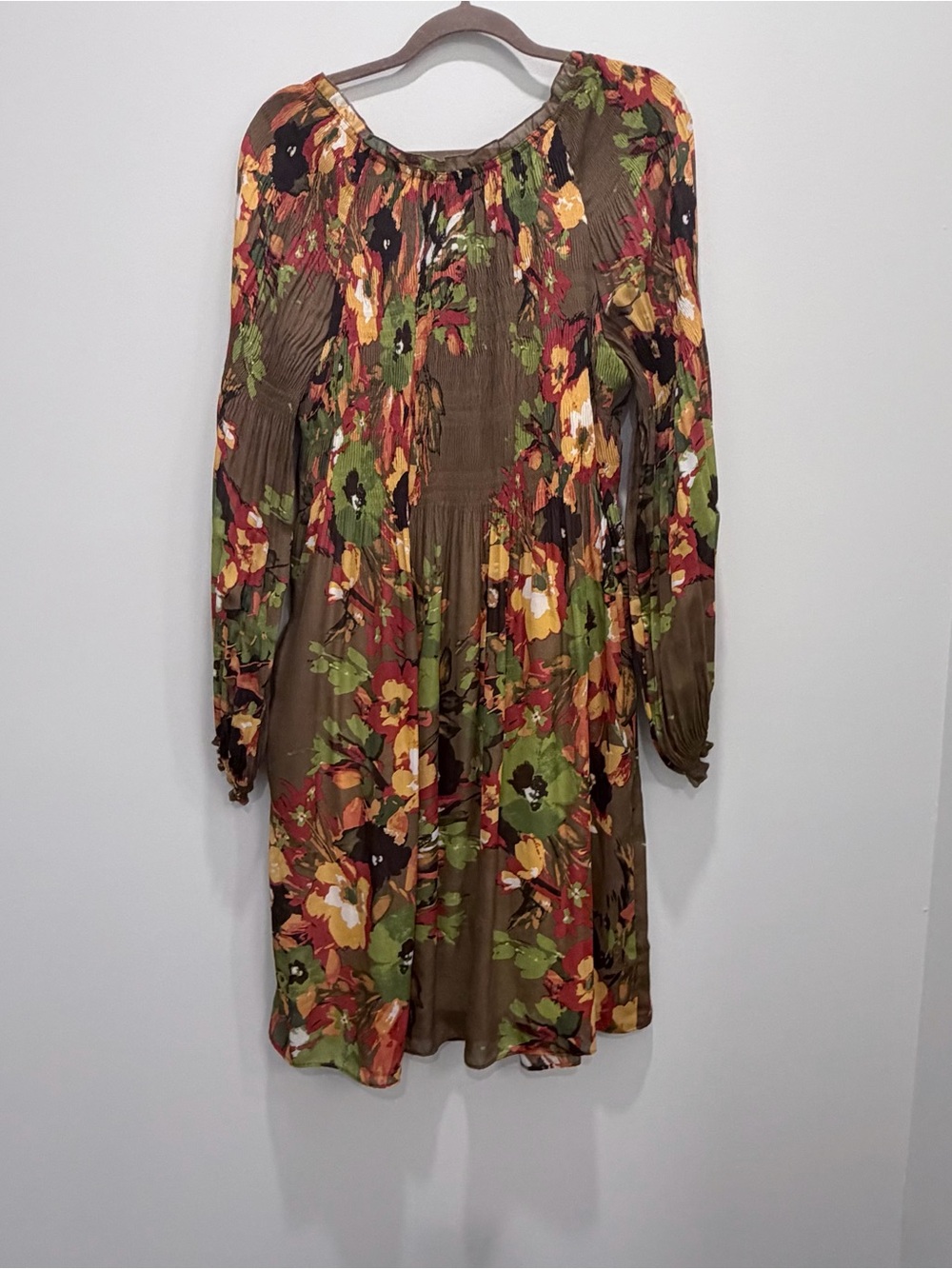 Signature by Robbie Bee Floral Pleated Midi Dress 16 Boho Floral Earthy Smocked - Picture 3 of 8